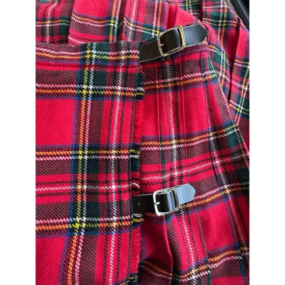 Pure New Wool Tartan Kilt Skirt Red Plaid Pleated Buckle A Line 25” Waist - Picture 9 of 9